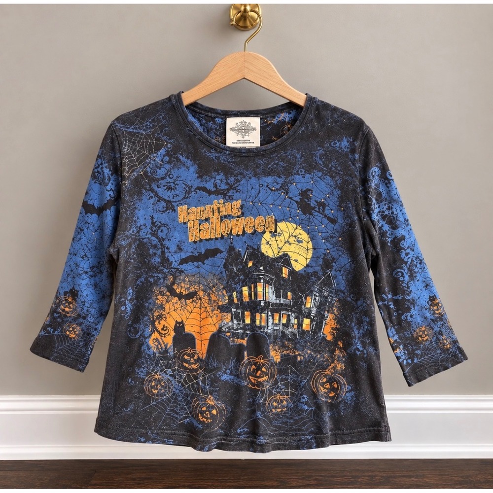 Studio Collection Endless Designs Haunting Halloween Sequin Shirt Large Womens